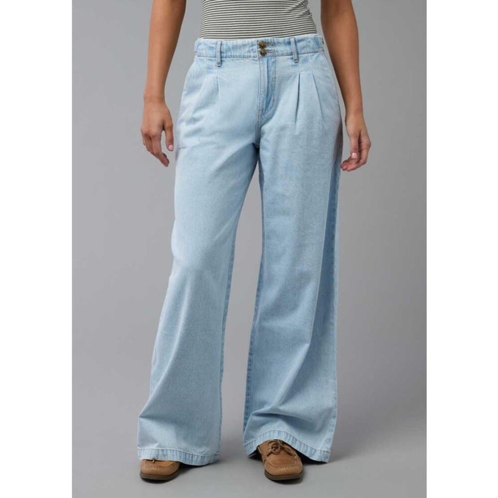 American Eagle Strigid Wide Leg Trouser Jeans High Waist Light Aglow 4 - Picture 2 of 16
